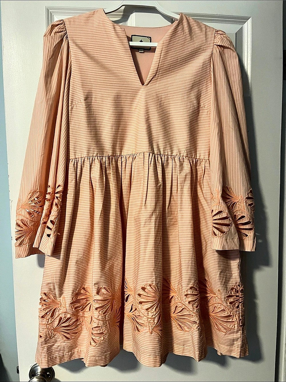 Tuckernuck Striped Embroidered Mini Dress in Orange & White